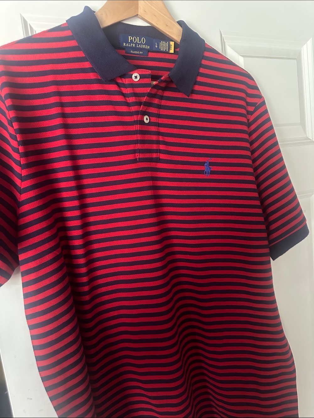 Polo by Ralph Lauren Red & Navy Striped Classic Fit Striped Mesh Polo Shirt NWOT